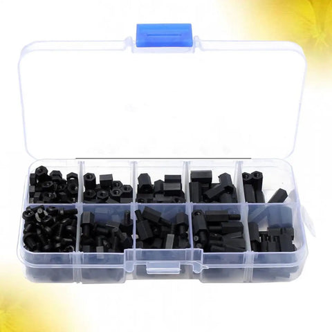 Black Nylon Hex Standoff Kit With Screws And Nuts, 300 Pieces, Corrosion Resistant Insulated Spacers For Electronics, Office And Industrial Use, Great For Diy Projects, Machine Builds, And Tech Installations.
