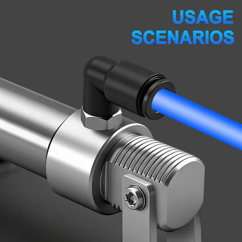 Close-up of Stainless Steel Mini Pneumatic Air Cylinder MA 25x50 Bore 25mm Stroke 50mm with hose fitting for automation projects