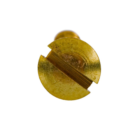 Top Tier Solid Brass Wood Screws Size 5 By Five Eighth Inches Featuring Oval Countersunk Head And Standard Slotted Drive Self Tapping Fasteners Pack Of Twenty Five close-up view of slotted head