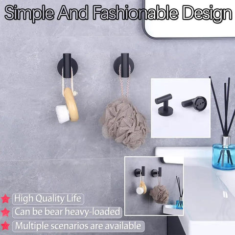 Rock Solid Stainless Steel Towel Hook Wall Mounted Two Pack Brushed Finish SUS 304 Rustproof Coat Rack For Bathroom And Kitchen Modern Hotel Style Easy Install displayed with loofahs hanging