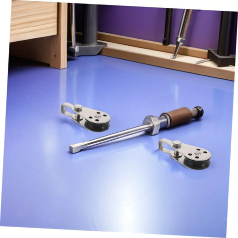 Stainless Steel Sailing Pulley Blocks With Bearings 4 Pack For Marine Rope Pulleys on blue table with tools