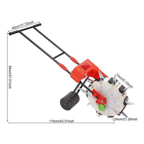 Dimensions of Manual Garden Seeder With 10 Nozzles Hand Push Planter Roller For Precision Sowing Peanut Corn Bean Seeds