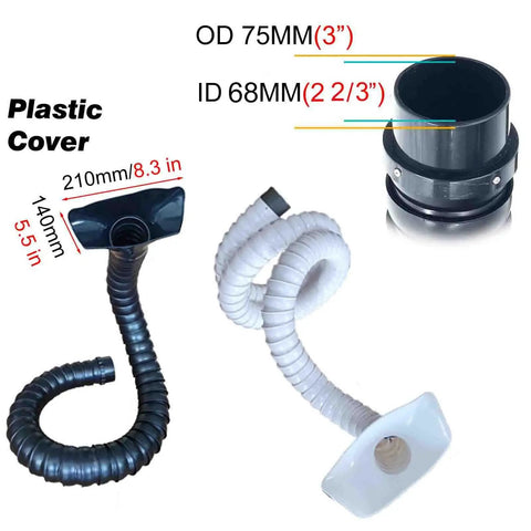 Heavy Duty Flexible Fume Extractor Hose With Rock Solid Suction Hood And No Sweat 360 Adjustable Bending Arm For Shop Smoke Dust And Fast Air Extraction Black, side view showing dimensions.