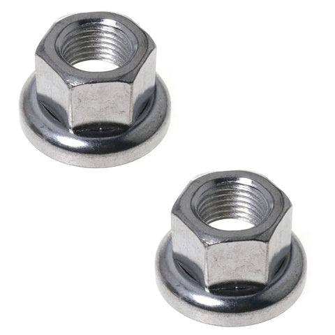 Two Pack 3/8-26 Bicycle Wheel Axle Nuts For Mountain Bikes, Flange Front Hub Bolts, heavy duty iron construction, silver finish