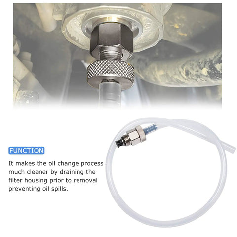 Oil Filter Drain Hose Tool For Toyota Lexus Scion 2.0L To 5.7L Cartridge Style Engines Keeps Oil Change Clean featured in use
