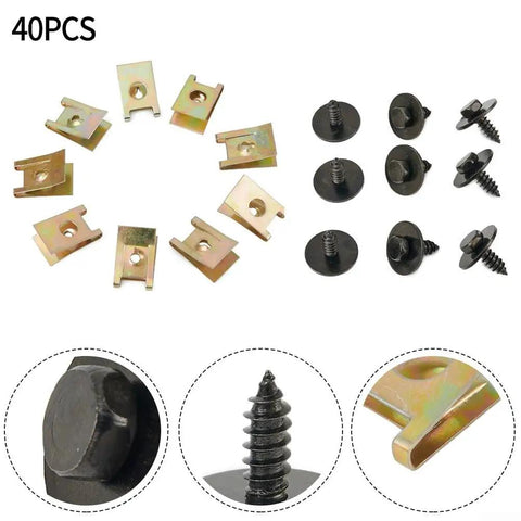 40Pcs U Nut Hex Screw Fastener Kit For BMW Undertray And Sheet Metal Clips With Washers, Self Tapping Bolts shown in detail