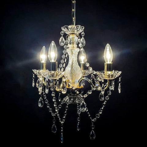 Antique Gold Crystal Chandelier 4 Light Modern Mini Pendant Style Lighting Fixture For Dining Room Living Room Kitchen Hallway