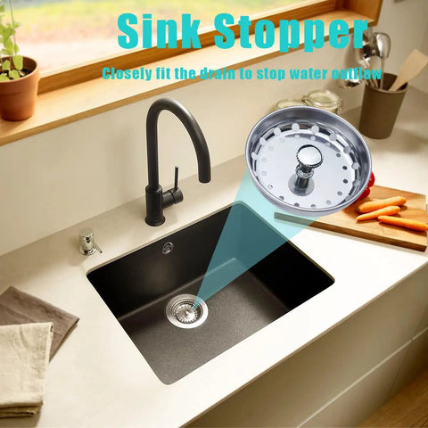 Kitchen sink with Universal Three In One Kitchen Sink Stopper Strainer Set With Stainless Steel Basket Drain Filter