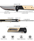 Diagram of Chop2 Folding Pocket Knife With 3.35 Inch Tanto SLD Steel Blade and Copper Layer Accents Aluminum Handle With Copper Damascus Patch