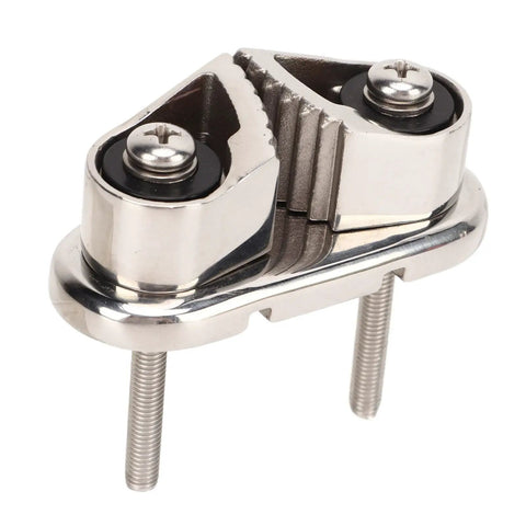 Straight Up Lightweight Stainless Steel Cam Clamps Offering Rock Solid Line Grip With Progressive Teeth And Smooth Polish For No Hassle Boat Projects And Effortless Marine Setup Days, close-up showing dual progressive teeth design.