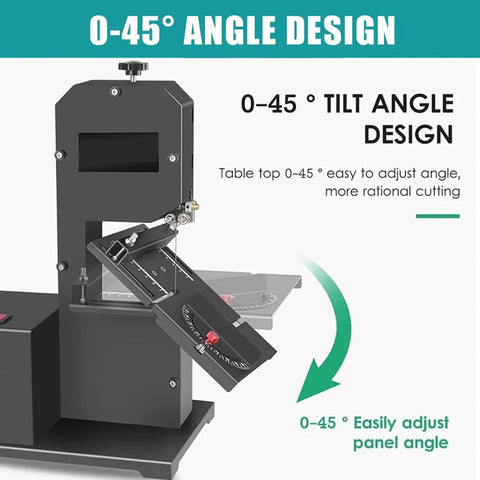 Hardcore Mini Band Saw Featuring Knockout 800W Pure Copper Motor 70Mm Cut Height 90Mm Throat With Tilted Metal Table for adjustable 0-45 degree angles.