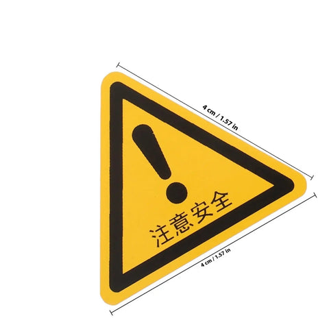 Yellow triangle PVC safety sign sticker with exclamation mark, 4 cm x 4 cm, part of 24 Pack Yellow PVC Safety Warning Sign Stickers For Machines.