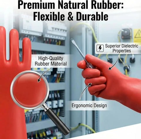 Heavy Duty Insulated Electrician Gloves Class 1 Astm Dielectric High Voltage Electrical Safety Gear Waterproof Grease Resistant Leather Proven To Crush The Daily Grind Offer 8000V Ac on a hand with a screwdriver, showcasing high-quality rubber material.