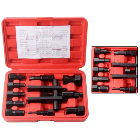 No Sweat Motorcycle Wheel Bearing Puller Set Featuring Ten Quick Grip Tools Sized Eight To Twenty Five Mm in red carrying case.