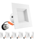4 Inch Square Recessed LED Can Lights With Dope Color Temperature Options 2700K To 5000K Dimmable 750 Lumens Energy Star Wet Rated Baffle Trim Six Pack