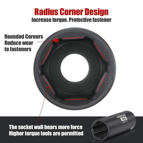 Radius corner design of 1/2 Inch Master Drive Impact Socket Set, 65-Piece 6-Point SAE and Metric Sockets in CR-V Steel