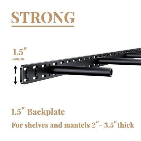 Heavy Duty Floating Shelf Brackets Set Features Hella Strong Hidden Wall Mount Hardware With Easy Peasy Drill Jig showing 1.5" backplate for stable mounting.