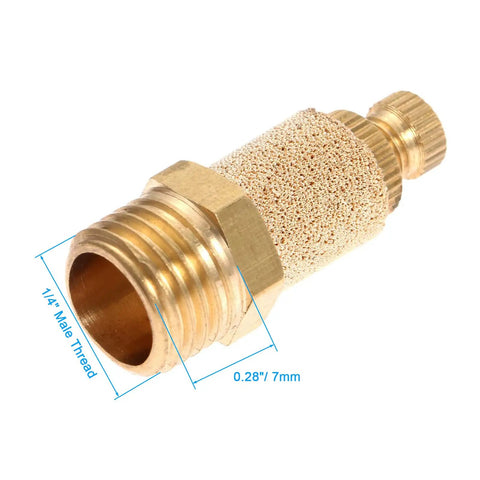 10 Pack 1/4 Inch Brass Pneumatic Mufflers To Quiet Down Loud Air Compressor Hiss Top Shelf Exhaust Silencer Filter with detailed view of 1/4 inch male threaded brass muffler.