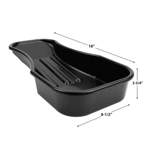 Heavy Duty 2.8 Quart Oil Drain Pan With Splash Guard And Tapered Spout for Lawn Equipment And Motorcycles Low Profile Design