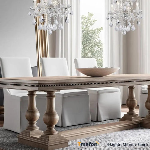 Dining room with modern crystal chandeliers for dining room and home four light K9 crystal pendant lamp with adjustable height
