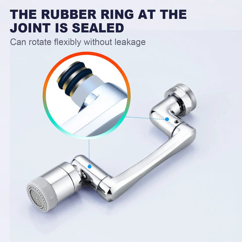 Two Pack 360 Degree Swivel Faucet Extenders With 1440 Degree Robotic Arm Nozzle shown with sealed rubber joint.