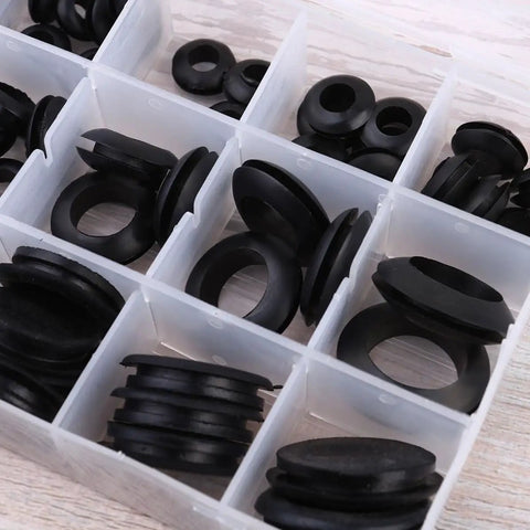 All Purpose Grommet And Rubber Gasket Kit 125 Piece Black Seal Box Heat Resistant Seals For Hoses Faucets Car And Bearing Applications Replacement Ideal For Plumbing Automotive And DIY Projects Easy Install For Quick Fixes, black rubber grommets in compartment box