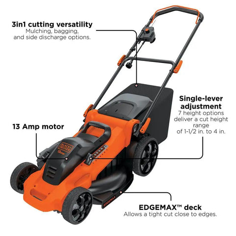 20 Inch Corded Electric Lawn Mower With 13 Amp Motor Ultra Light No Sweat Push Design 3 In 1 Mowing Versatility