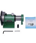 Versatile Precision Indexing Fixture With Smooth As Butter Turning 360 Degree Dial For Vertical Horizontal Drilling And Gear Cutting Rock Solid Top Tier Tool, showing green cast steel body and accessories.