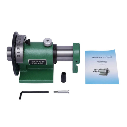 Versatile Precision Indexing Fixture With Smooth As Butter Turning 360 Degree Dial For Vertical Horizontal Drilling And Gear Cutting Rock Solid Top Tier Tool, showing green cast steel body and accessories.