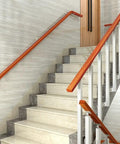 Top Shelf Side Mount Stair Railing Balusters Built Tough With Full Hardware Kit For Quick Deck Porch Balcony Setup No Sweat Install On Thirty Nine Inch Solid Steel Posts Made To Kick Up Your Home Game And Looking Slick Indoors Or Outdoors, featuring elegant wood and steel handrail on indoor staircase.
