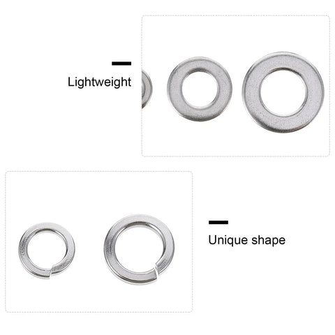 Pro Grade Stainless Steel Spring Lock And Plain Washer Assortment Kit M2 To 12mm lightweight unique shape washers