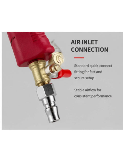 Air inlet connection of Top Tier Pro Hustle Pneumatic Mortar Sprayer Gun For Crushin Big Wall Plaster And Concrete Jobs With Steady Airflow And No Sweat Single Hand Operation Yellow.