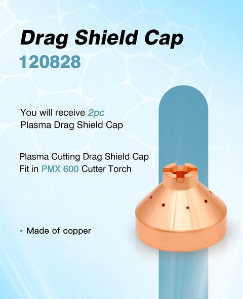 Drag Shield Cap 120828 for 600 Plasma Cutter Electrode And Tip Replacement Kit 25 Pieces Includes 120573 Electrode, 120826 Tip Nozzle, And 120828 Drag Shield Caps For PWMax 600 Torch Replacement Parts, copper material