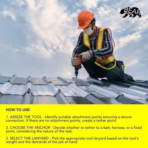 Heavy Duty Tool Lanyard With Buckle Strap Clip Bungee Cord And Screw Lock Carabiner For Fall Protection on roof work