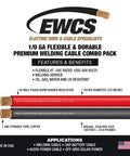 EWCS 1/0 Gauge Extra Flexible Welding Cable Set 10 Ft Black And Red Copper Pro Grade Industrial 600 Volt Welding Leads