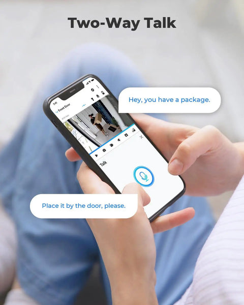 Person using smartphone app for Wireless Outdoor Security Camera With Solar Or Battery Power, 2K Night Vision And 3MP Clarity, AI Detection