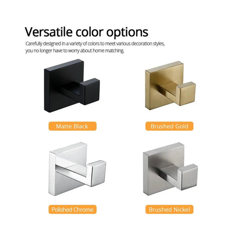 Premium Stainless Steel Heavy Duty Towel Hook Wall Mounted Robe Hook colors: Matte Black, Brushed Gold, Polished Chrome, Brushed Nickel.