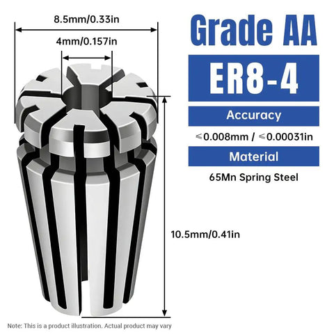 ER8-4 Spring Pro-Grade Collet Set 0.08mm Precision CNC Lathe Milling Chuck dimensions and material specs