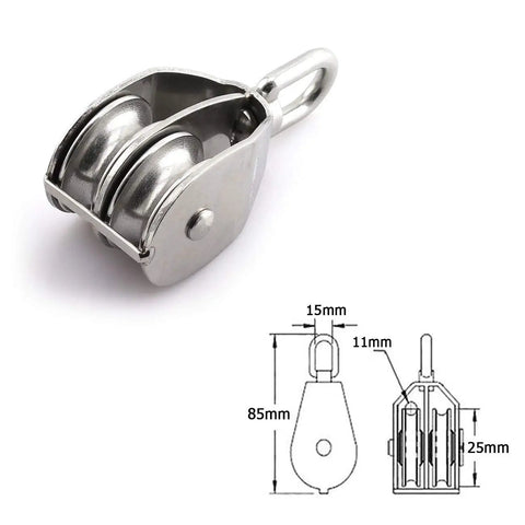 Beefy 2 Pack M25 Stainless Steel Double Pulley Block For Rigging And Lifting, Heavy Duty Swivel Wheel Block, 150Kg Load Capacity, 25Mm Wheel Diameter, 11Mm Groove, Rust Resistant Hardware, double pulley with 25mm wheel