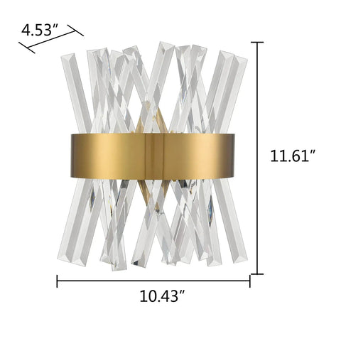 Mid Century Modern Gold Crystal Wall Sconce Set Of Two With Glass Rods Brass Finish For Bathroom Hallway Entryway And Living Room Ambience