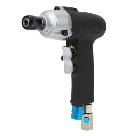 Compact Pneumatic Air Impact Wrench With 40Nm Kick And Double Hammer Setup, 12000 RPM Zero Fuss Workhorse For Furniture Assembly And Handyman Tasks Featuring Seesaw Switch in black and silver.