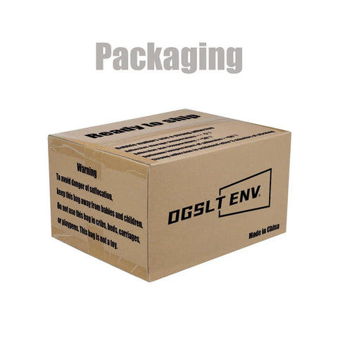 Cardboard box labeled with text warnings, featuring brand logo and 'Packaging', related to Pink Side-Loading Bubble Mailers 13 x 10 Inches.