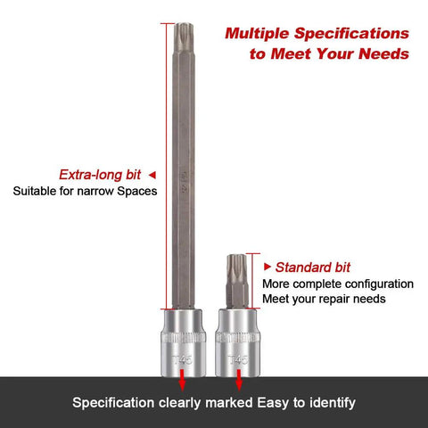107 Piece Workhorse Allen and Torx Socket Set With Hex Ball End Bits for detailed comparison of extra-long and standard bits
