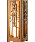 Robie House Lightbox Mini Accent Lamp With Cherry Wood Veneer And Shoji Paper Shade, 4W LED Bulb Included, wooden geometric design