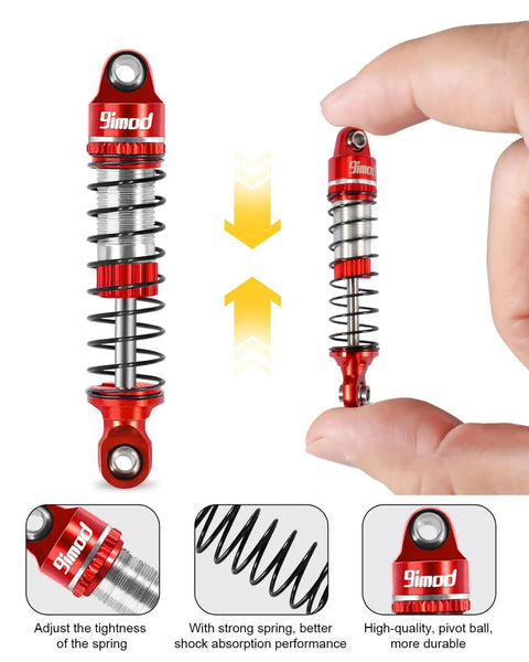53mm Aluminum Threaded Shock Absorbers Oil Damper for TRX4M TRX4MT RC crawler, red design with preload adjustment feature in hand