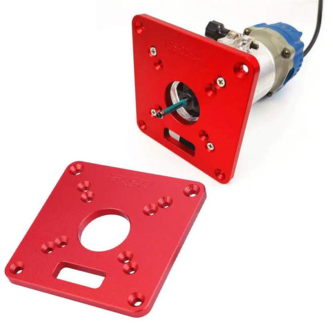 Kickass Router Table Insert Plate Slick Hard Anodized Aluminum 6061 Mount For Makita Routers, size 120mm, red color with motor attachment