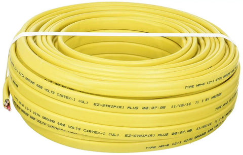 12/2 NM-B Non-Metallic Sheathed Cable, 100 Ft Cut, Residential Indoor Wire coiled for outlets and switches, yellow sheath