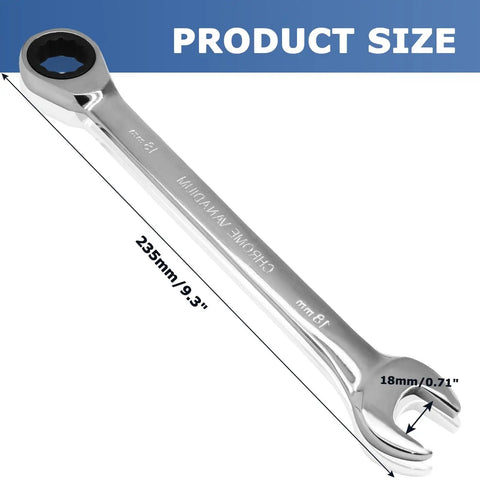 18mm Metric Ratchet Wrench End Head 72 Tooth Ratcheting Gear Spanner built from high carbon steel with chrome finish for rust resistance