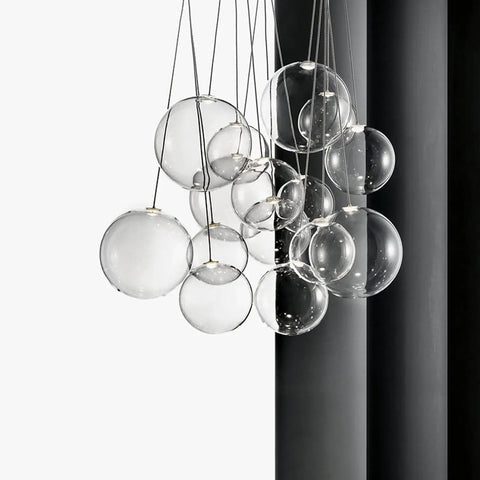 Lit Modern LED Glass Ball Pendant Light Fixture, 3 Light Cluster, Chrome Finish, glass globes cluster on black background