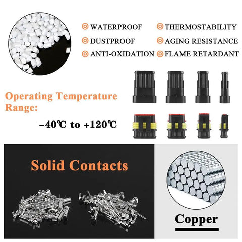 Heavy Duty 384Piece Waterproof Automotive Wire Connector Kit With 1 2 3 4 Pin Plugs And Male Female Terminals Latch Lock Style 20 16 AWG Waterproof Connectors For Car Wiring And Quick Repairs features.